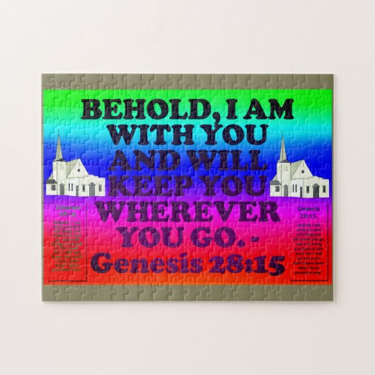 Bijbelvers uit Genesis 28:15. Legpuzzel (Horizontaal)