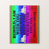 Bijbelvers uit Genesis 28:15. Legpuzzel (Verticaal)