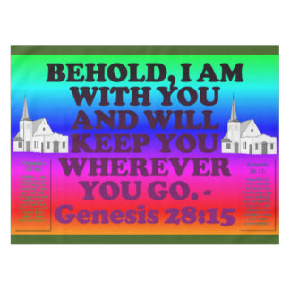 Bijbelvers uit Genesis 28:15. Tafelkleed
