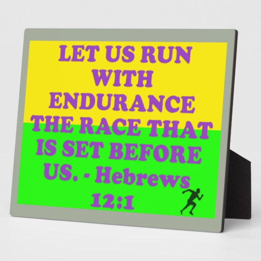 Bijbelvers uit Hebreeuws 12:1. Fotoplaat (Zijkant)