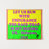 Bijbelvers uit Hebreeuws 12:1. Wandkleed (Voorkant (horizontaal))