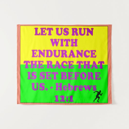 Bijbelvers uit Hebreeuws 12:1. Wandkleed (Voorkant (horizontaal))