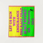 Bijbelvers uit Hebreeuws 12:1. Wandkleed (Voorkant)