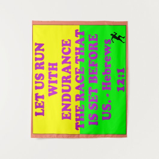 Bijbelvers uit Hebreeuws 12:1. Wandkleed (Voorkant)