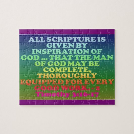Bijbelvers van 2 Timothy 3:16-17. Legpuzzel (Horizontaal)
