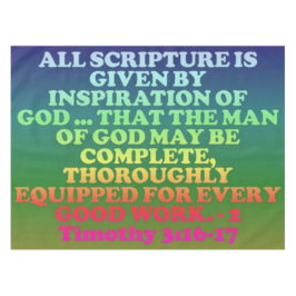Bijbelvers van 2 Timothy 3:16-17. Tafelkleed