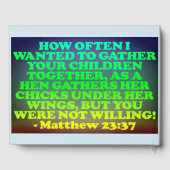 Bijbelvers van Matthew 23:37. Gastenboek (Achterkant)