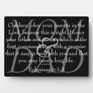 Bijbelvers voor mam & pap Ephesians 6:1-3 plaque Fotoplaat