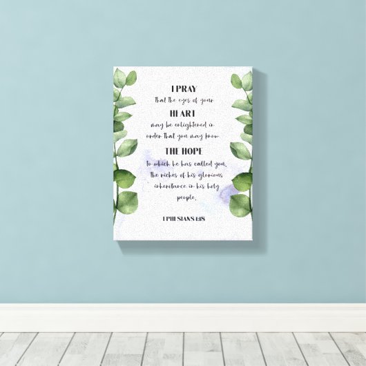 Bijbelvers waterverf eucalyptus poster canvas afdruk (Insitu (Houten vloer))