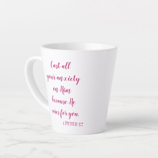 Bijbelvers werpen uw angst op Hem Latte Mok (Linkerhoek)