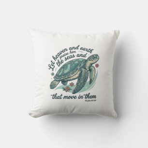 Bijbelvers Zeeschildpad Vintage Gravure Ontwerp_1 Kussen