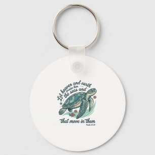 Bijbelvers Zeeschildpad Vintage Gravure Ontwerp_1 Sleutelhanger