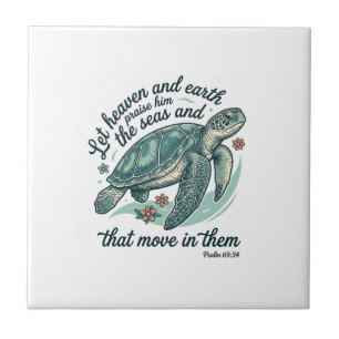 Bijbelvers Zeeschildpad Vintage Gravure Ontwerp_1 Tegeltje