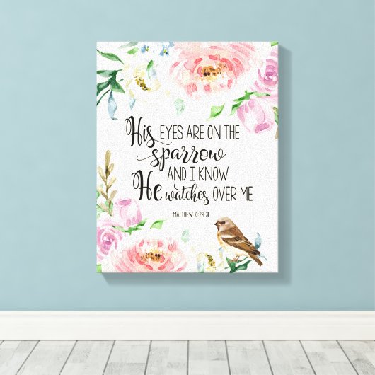 Bijbelvers 'Zijn ogen zijn op de mus' kunstwerk Canvas Afdruk (Insitu (Houten vloer))