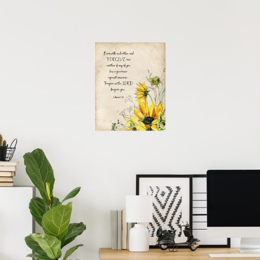 Bijbelvers Zonnebloem Schrift Wall Art Poster (Thuiskantoor)