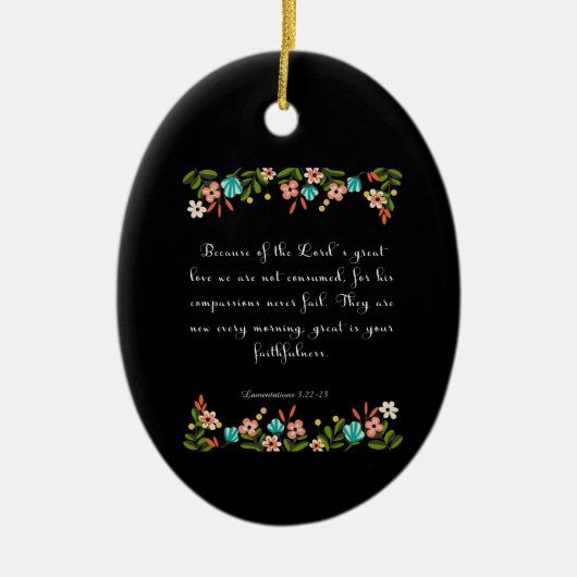 Bijbelverse art - Lamentatie 3:22-23 Keramisch Ornament (Voorkant)