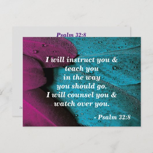 Bijbelverse Briefkaart Psalm 32:8 Teach me (Voorkant / Achterkant)