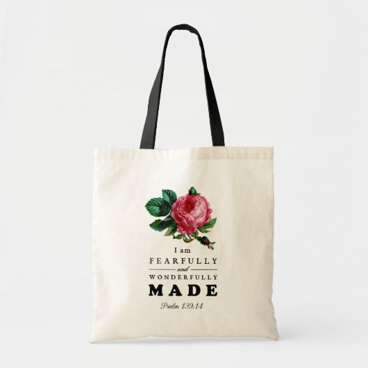 Bijbelverse, comfortabel en prachtig gemaakt Roos Tote Bag (Voorkant)