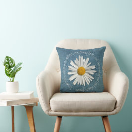 Bijbelverse Daisy Flower & Blue Denim Isaiah 40:8 Kussen