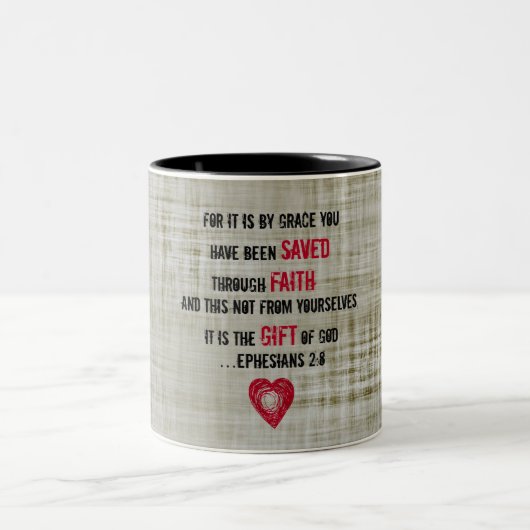 Bijbelverse esthesians 2:8 tweekleurige koffiemok (Center)