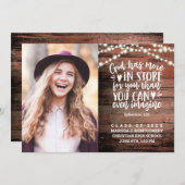 Bijbelverse foto Rustic String Lights Afstuderen Aankondiging (Voorkant / Achterkant)