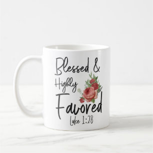 Bijbelverse geblesseerd en zeer gunstig Luke 1:28 Koffiemok
