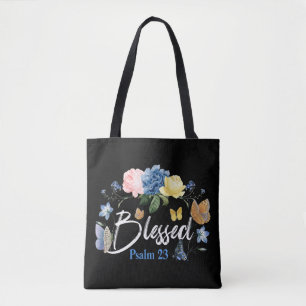 Bijbelverse gezouten psalm 23 Vloeibare vlinderblo Tote Bag