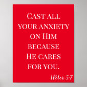 Bijbelverse giet uw angst rood en wit poster (Voorkant)