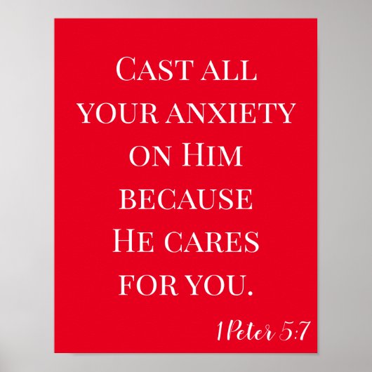 Bijbelverse giet uw angst rood en wit poster (Voorkant)