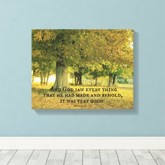 Bijbelverse: God zag het goed Canvas Afdruk (Insitu (Houten vloer))