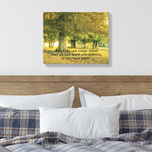 Bijbelverse: God zag het goed Canvas Afdruk (Insitu (Slaapkamer))