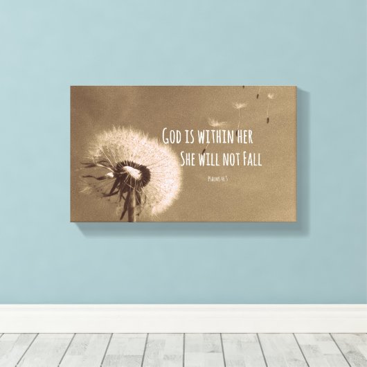 Bijbelverse: God zit in haar, ze zal niet herfsten Canvas Afdruk (Insitu (Houten vloer))