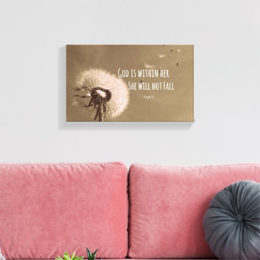 Bijbelverse: God zit in haar, ze zal niet herfsten Canvas Afdruk (Insitu (Woonkamer))