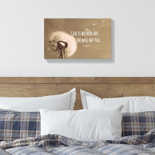 Bijbelverse: God zit in haar, ze zal niet herfsten Canvas Afdruk (Insitu (Slaapkamer))