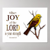 Bijbelverse, Joy of the Lord, Bird Painting, Art Poster (Voorkant)