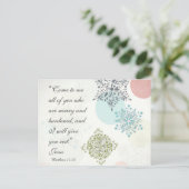 Bijbelverse Matthew 11:28  Briefkaart van het Ontw (Staand voorkant)