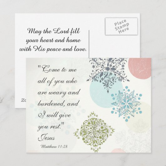 Bijbelverse Matthew 11:28  Briefkaart van het Ontw (Voorkant / Achterkant)