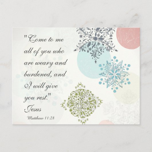Bijbelverse Matthew 11:28  Briefkaart van het Ontw (Voorkant)