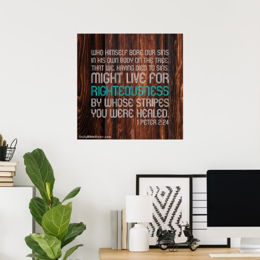 Bijbelverse Poster - 1 Peter 2:24 (Thuiskantoor)