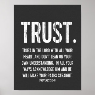 Bijbelverse Proverbs 3:5-6, zwart-wit Poster