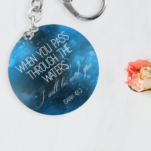 Bijbelverse, ronde blauwe Sleutelhanger