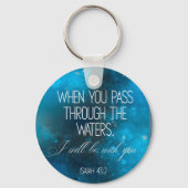 Bijbelverse, ronde blauwe Sleutelhanger (Voorkant)