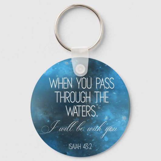 Bijbelverse, ronde blauwe Sleutelhanger (Voorkant)