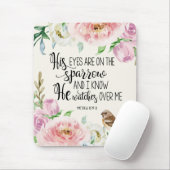 Bijbelverse: "Zijn ogen zijn op de mus" Muismat (Met muis)