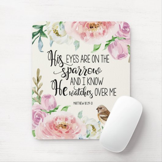 Bijbelverse: "Zijn ogen zijn op de mus" Muismat (Met muis)