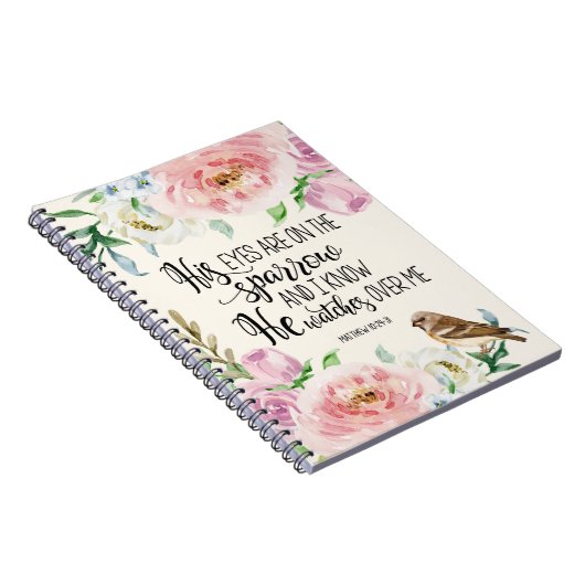 Bijbelverse: "Zijn ogen zijn op de mus" Notitieboek (Rechterzijde)