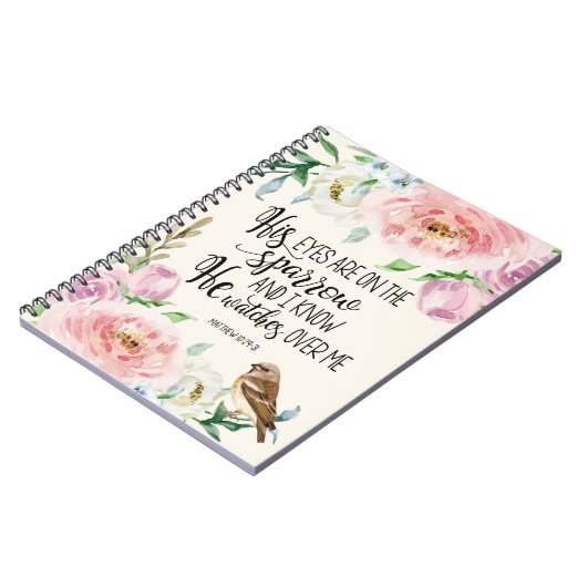 Bijbelverse: "Zijn ogen zijn op de mus" Notitieboek (Linkerzijde)