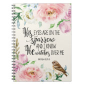 Bijbelverse: "Zijn ogen zijn op de mus" Notitieboek (Voorkant)