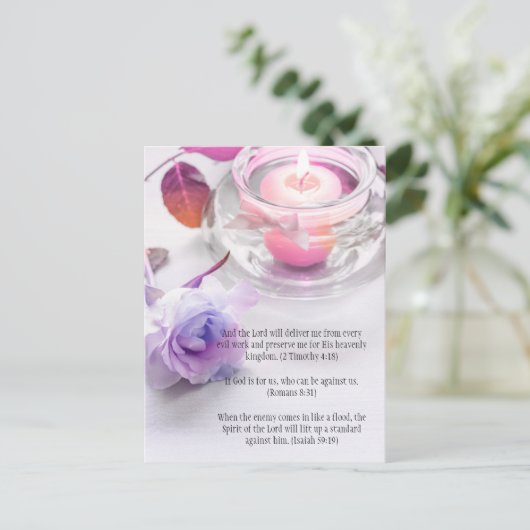 Bijbelversen, een roos en een kaars briefkaart (Staand voorkant)