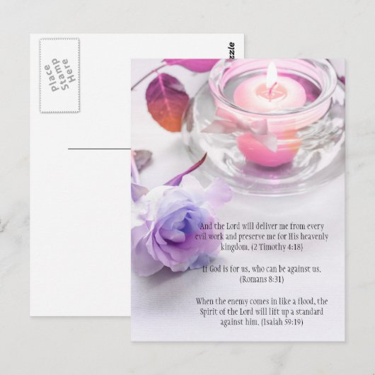Bijbelversen, een roos en een kaars briefkaart (Voorkant / Achterkant)